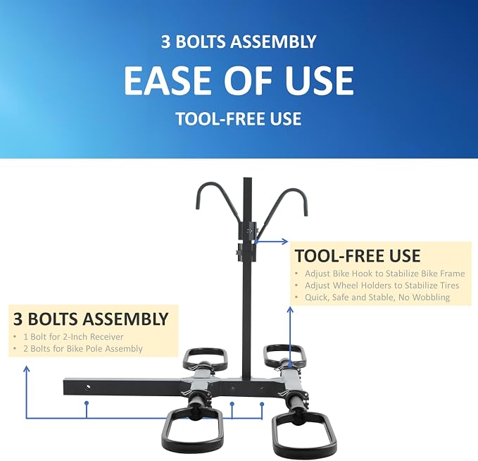 Trailer Hitch Bike Rack for Car 2 Bikes, E Bike Carrier Hitch Mount 2 Bike - Image 4