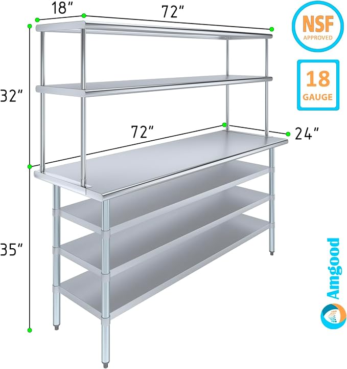 Amgood 24" x 72" Stainless Steel Work Table - Image 3