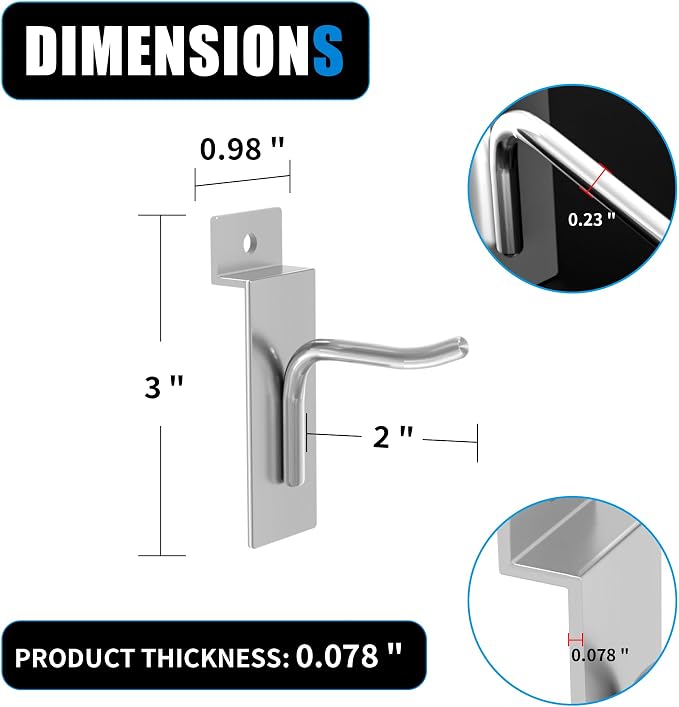 25 PK Silver 2 inch Wall Mounted Slatwall Hooks – Heavy-Duty Storage & - Image 3