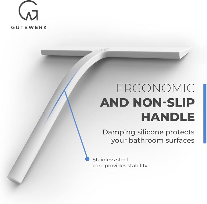 GÜTEWERK Shower Squeegee for Glass Doors, Silicone Window Squeegee, Bathroom - Image 2