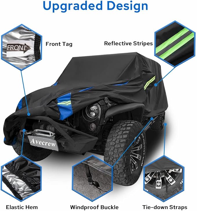 Avecrew for Jeep Wrangler Cover Waterproof 2 Door, All Weather for Jeep Rain - Image 4