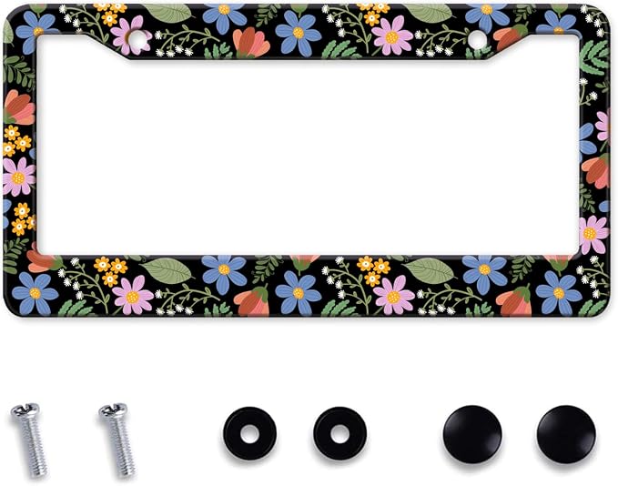 Florals License Plate Frame for Women, Metal Aluminum Rustproof Car Accessories by MIXWIT