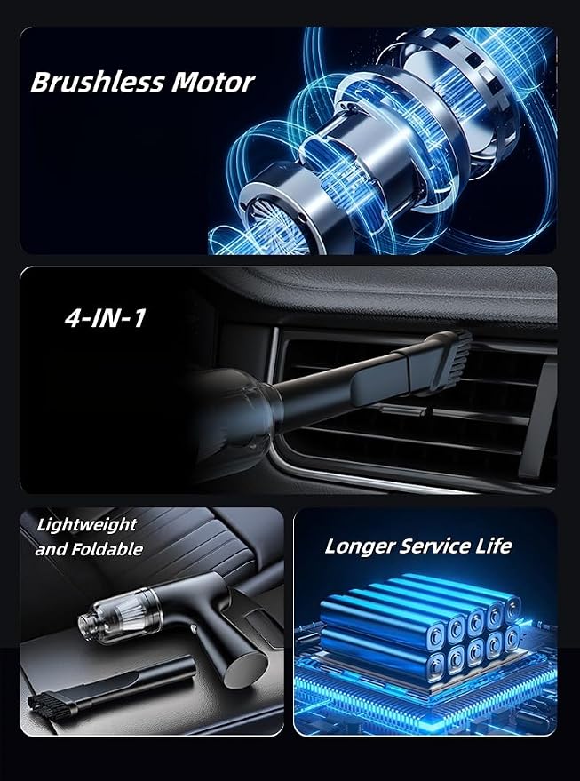 Car Vacuum Cleaner, Handheld Vacuum, Suction/Blowing/Filling 4-in-1, - Image 2