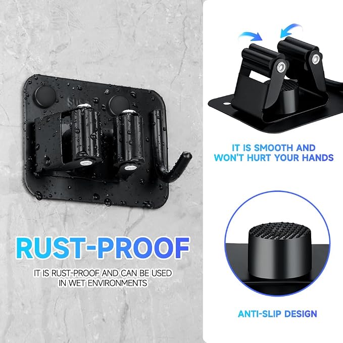 4-Pack Broom Holder with Heavy Duty Hooks, Upgraded Stainless Steel Mop Hanger. - Image 7