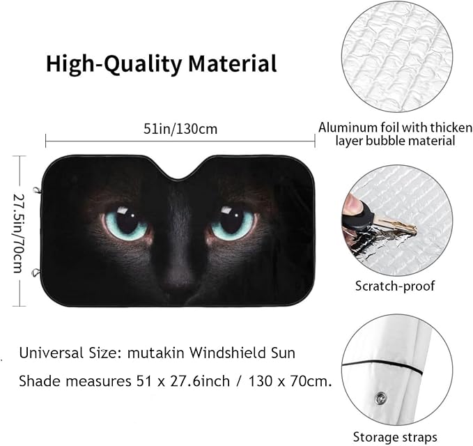 Black cat Eyes Car Windshield Sunshade Front Window Sun Visor Protector - Image 3