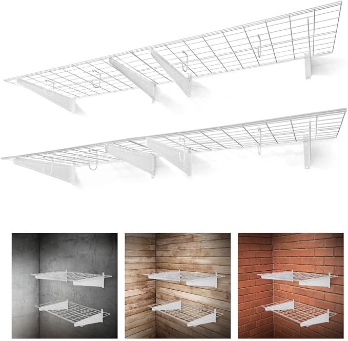 Fencer Wire 72 in. W x 18 in. D Wall Mounted Garage Wall Shelving w/ 4 Hooks by Fencer+Wire