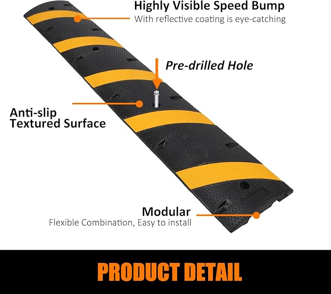 6 Ft Rubber Speed Bump, 2 Pack 2 Channel Modular Heavy Duty Speed Bumps Humps - Image 8