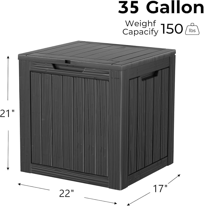35 Gallon Lockable Resin Deck Box, Waterproof & UV-Resistant Outdoor Storage Box - Image 2