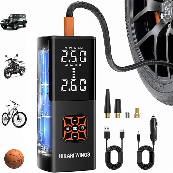 HIKARI Tire Inflator Portable Air Compressor-8X Faster, 000mAh Battery by HIKARI