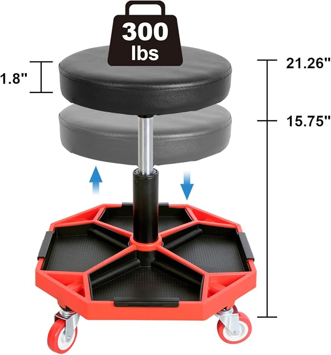 Torin ATRXF8308B Pneumatic Mechanic Stool/Rolling Shop Creeper Seat - Image 2