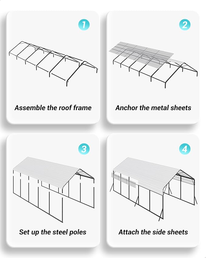 13'x26'x11' Oversized Metal Carport, Steel Heavy Duty Car Ports - Image 7