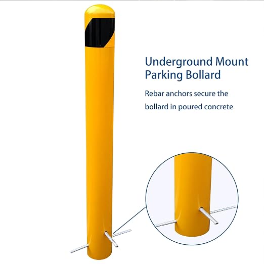 46" Pour in Place Steel Bollard Post, 4-1/2" OD Safety Bollard Yellow Powder - Image 4