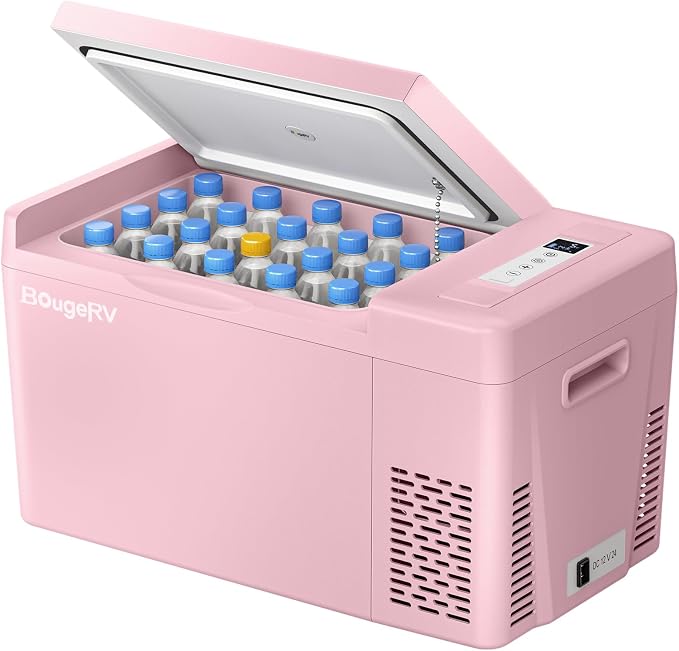 BougeRV Pink 23Quart Portable Refrigerator, 12 Volt Fridge 22L, Portable by BougeRV