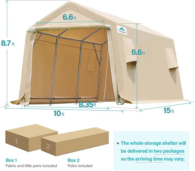 ADVANCE OUTDOOR 10x15 ft Shelter Storage Shed Steel Metal Peak Roof Portable - Image 5