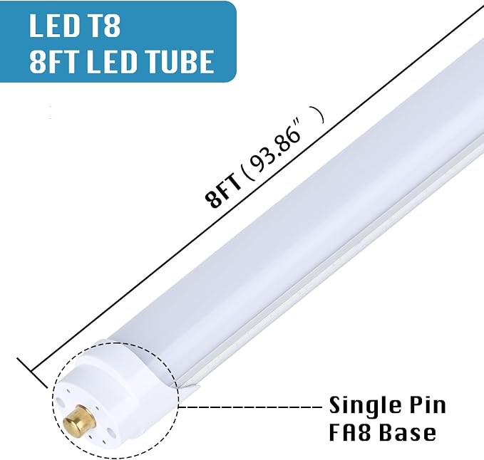 4-Pack, 8 Foot LED Bulbs, 100W 15000lm 6000K Cold White, Super Bright, T8 T10 - Image 3