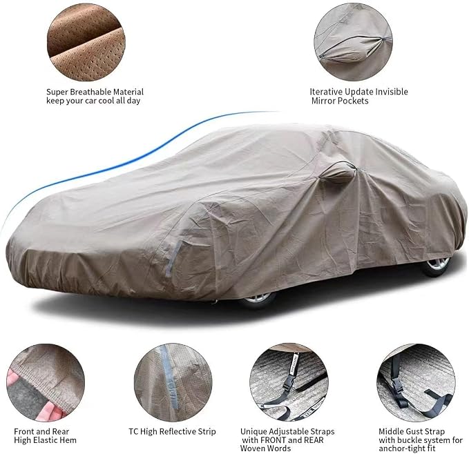 Tecoom Car Cover Waterproof All Weather, Non-Woven Breathable Outdoor Car Covers - Image 2