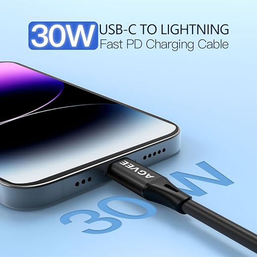 AGVEE 2 Pack 5ft Coiled Short USB-C to Lightning Charging Cable 30W PD Fast - Image 2