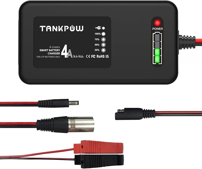 4-Amp LiFePO4 Battery Charger, 14.6 Volt Lithium Battery Charger, Smart Charger by TANKPOW