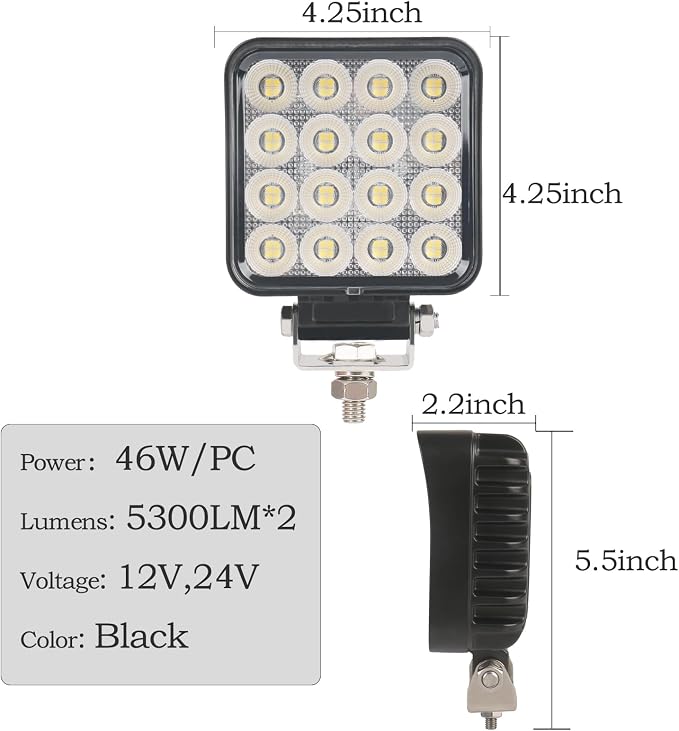 4.3" 12V LED Flood Lights 46W, 24 Volt Work Lights - Image 6