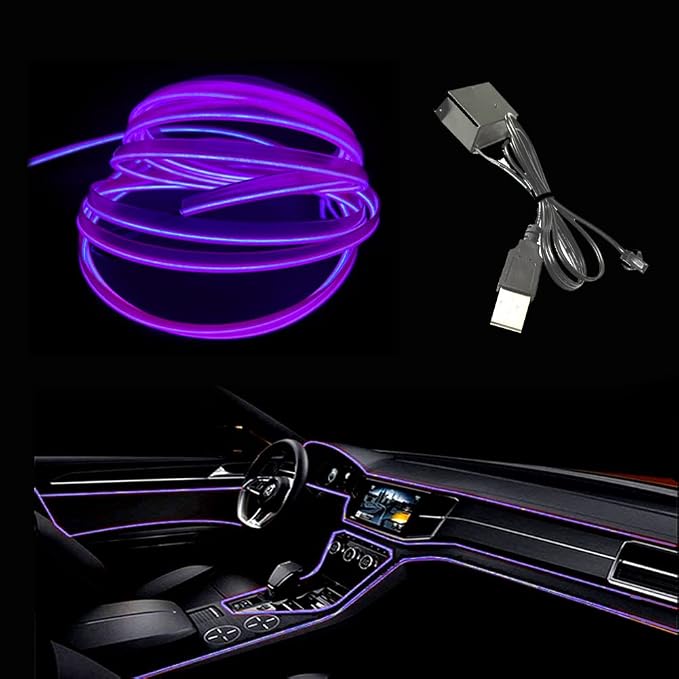El Wire Purple Interior Car LED Strip Lights, 5M Neon Wire USB 5V by Maxlaxer