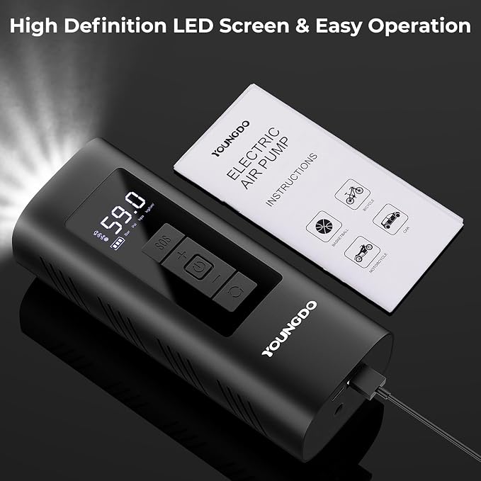 YOUNGDO Tire Inflator Portable Air Compressor, 150 PSI & 6000mAh, Tire Inflator - Image 7