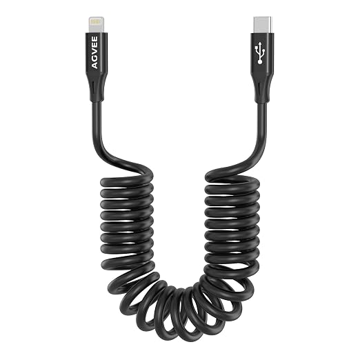 AGVEE 3ft Coiled Short USB-C to Lightning Charging Cable 30W PD Fast Charger by AGVEE