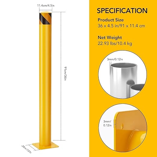 Safety Bollard 6 Packs, 36 Inch High Heavy-Duty Yellow Safety Bollard Steel - Image 2