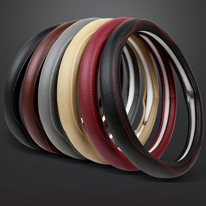 Cowhide Steering Wheel Cover Heat Resistant Anti-Slip Car Wheel Wrap Compatible - Image 5