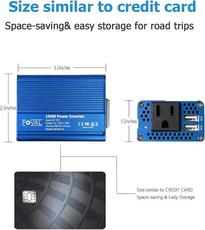 FOVAL 150W Car Power Inverter 12V DC to 110V AC Converter Vehicle Adapter Plug - Image 4