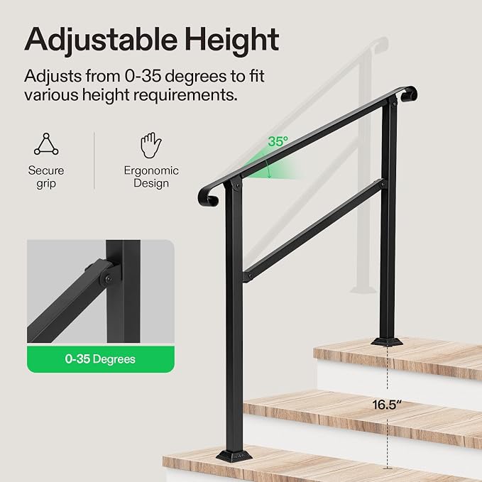 VIVOSUN Outdoor Handrail, 3 Step Stair Handrail, Wrought Mattle Iron Stair - Image 4
