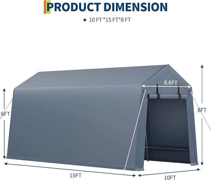 10x15FT Outdoor Storage Shed, Portable Carport - Image 10