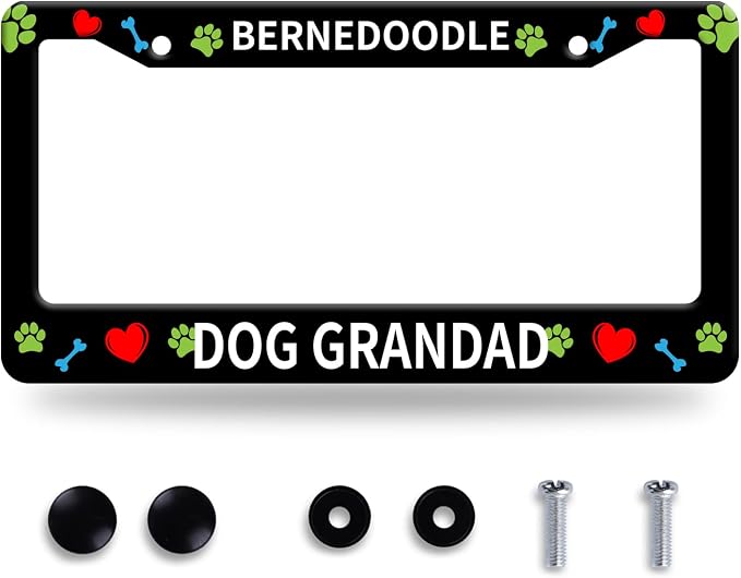 Bernedoodle Dog Lover License Plate Frame Floral License Plate Stainless Steel by GORSNKYE