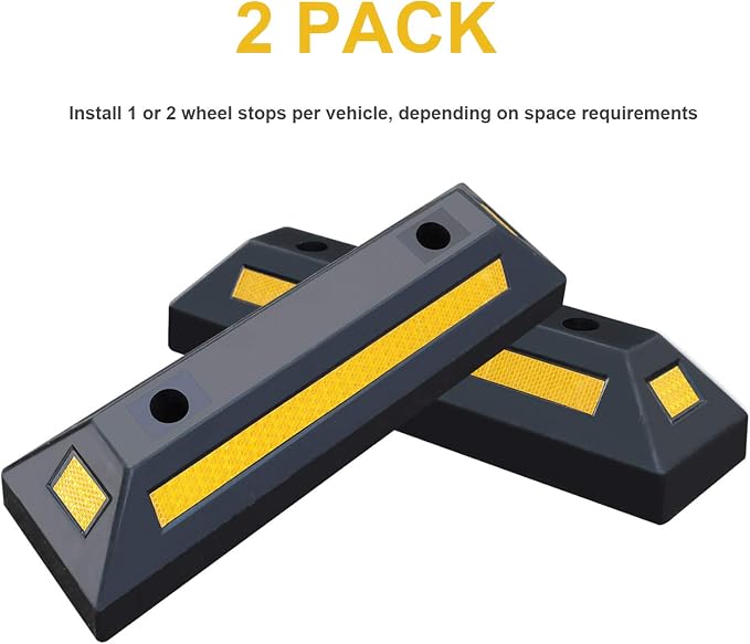 2 Pack Rubber Parking Guide Blocks Heavy Duty Wheel Stop Stoppers - Image 2