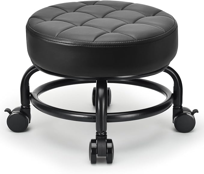 Low Roller Seat Low Height Rolling Stool PU Leather Rolling Stool, Modern by LWADALN