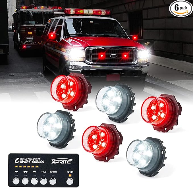 Xprite White Red LED Hideaway Strobe Lights Kit, 20 Flashing Patterns w/Control by XPRITE