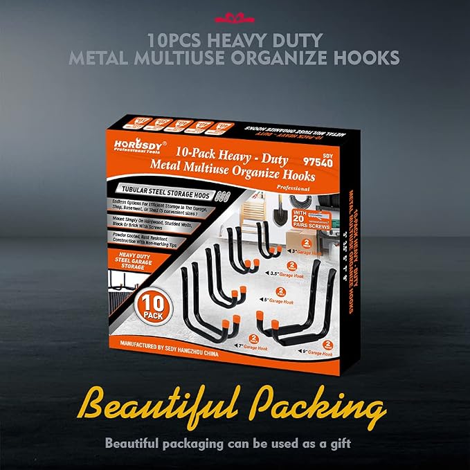HORUSDY 10-Pack Heavy Duty Garage Storage Hooks Assorted Utility Hooks - Image 2