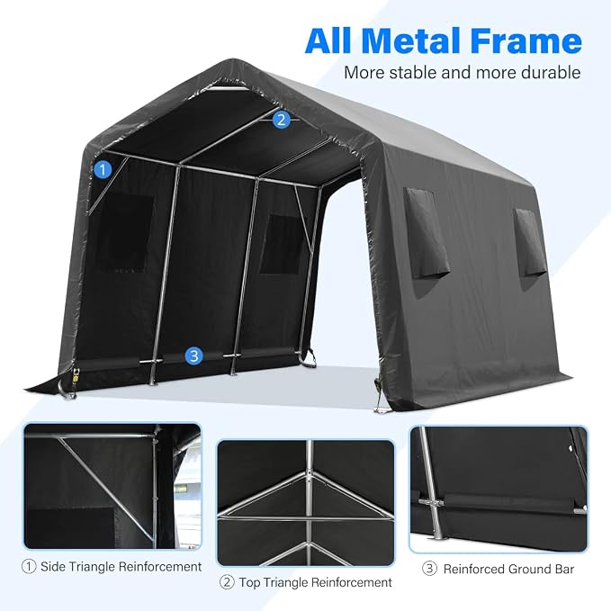 ADVANCE OUTDOOR 10X15 ft Garage Shelter Steel Metal Peak Roof Portable Storage - Image 3