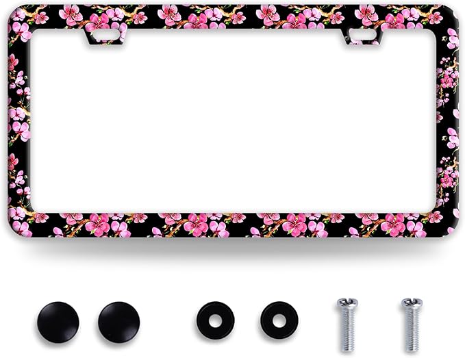 Cherry Blossom License Plate Frame Pink Flowers License Plate Frames Funny by BRAGHRTED