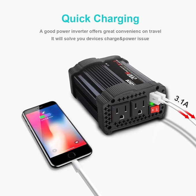 NDDI 200W Car Power Inverter 12V DC to 110V AC Converter - Image 2