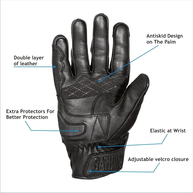 Leather Motorcycle Gloves for Men and Women | Touchscreen | Full Finger | - Image 2