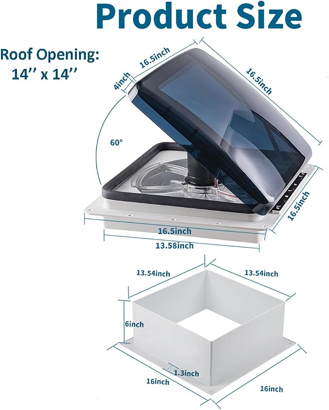 12V RV Roof Fan Vent 14'' 10 Speed Reversible Manual Lift - Image 6