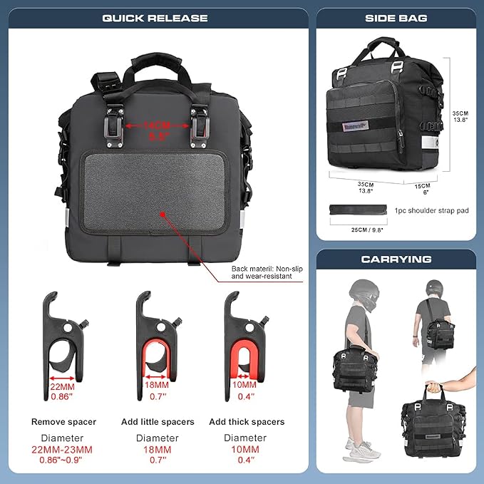 Rhinowalk Motorcycle Saddle Bag Waterproof Motor Pannier Bag Luggage Pack Quick - Image 2