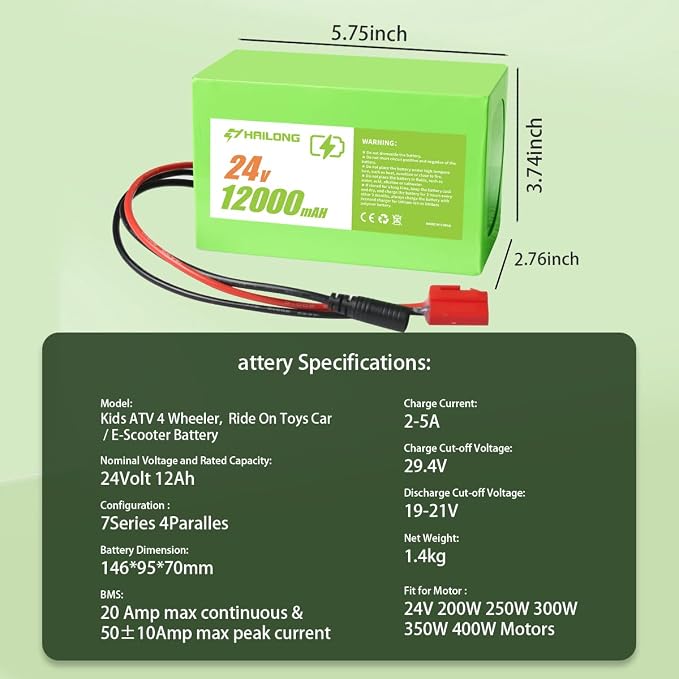 24V 12Ah Battery & Charger Kit for Kids Ride-On Cars | Compatible - Image 2