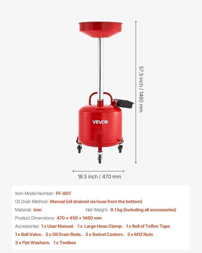 VEVOR 8 Gallon Waste Oil Drain Tank, Industrial Fluid Drain Tank - Image 7