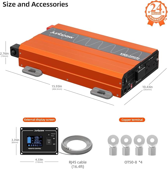 3080 Watt Pure Sine Wave Inverter, Equipment GFCI, 12V DC to 120V AC Converter - Image 3
