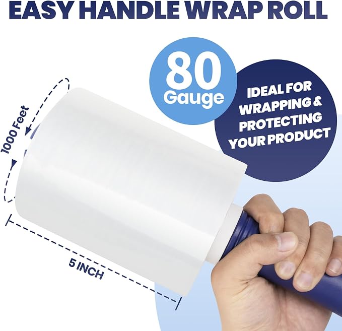 ADHES Mini Hand Stretch Wrap Film, 5 Inch x 1000 Feet, Shrink Wrap Roll - Image 2