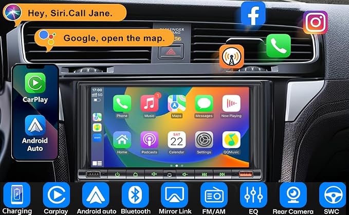 7" Wireless Double 2 Din Car Stereo Apple Carplay Radio Screen - Image 2