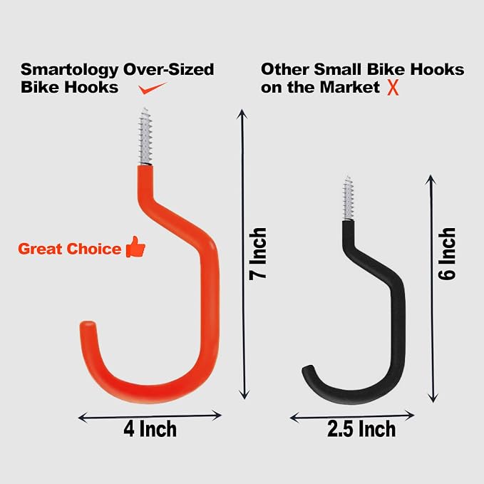 SMARTOLOGY Bike Storage Hook, Bike Hanger, Rubber Coated Heavy Duty Large Screw - Image 3