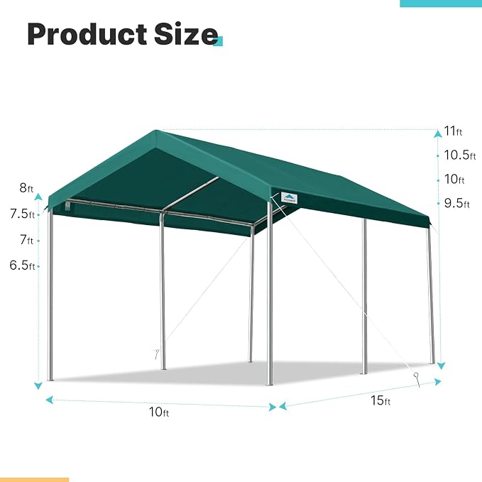 ADVANCE OUTDOOR Adjustable 10x15 ft Heavy Duty Carport Car Canopy Garage Boat - Image 5