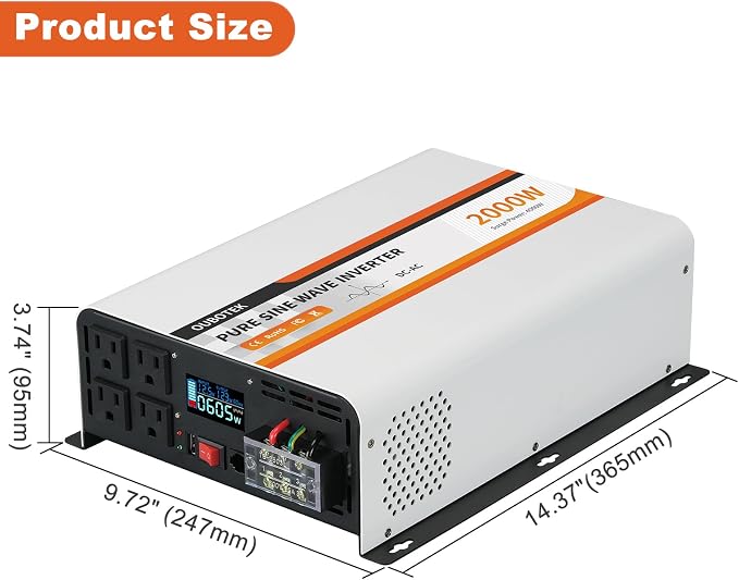 2000W Pure Sine Wave Inverter 12V DC to 120V AC Converter - Image 8
